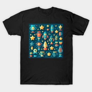 Kid's stars, rockets and trophies T-Shirt